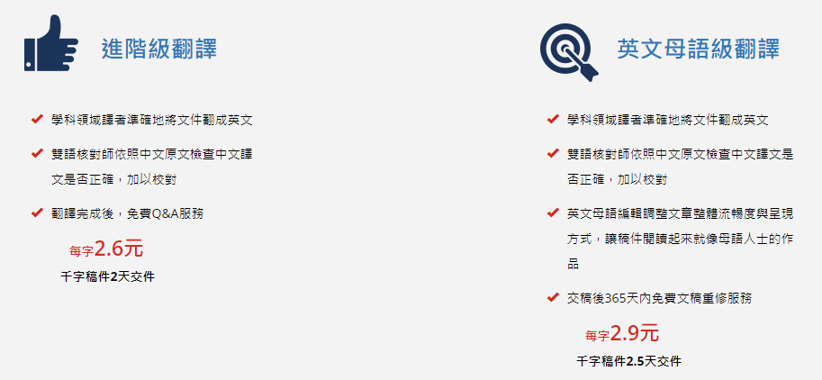 留學申請文件-中英翻譯服務價格、時間說明