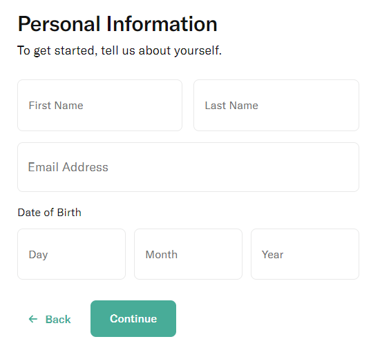輸入個人資料 名字 (first name)、姓氏 (last name) 、信箱 (Email Address) 以及 生日 (Date of Birth)