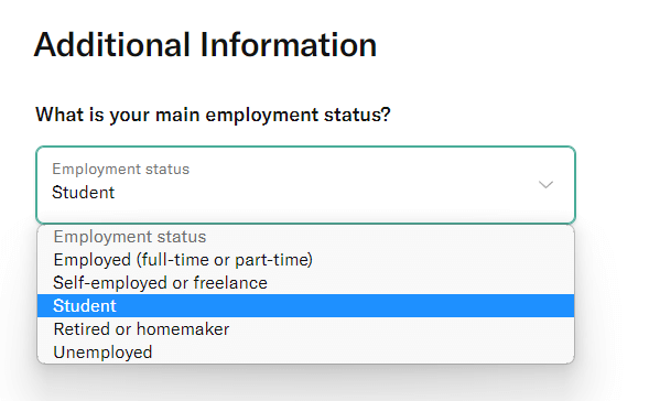 輸入 申請人身分 (Employment Status)
