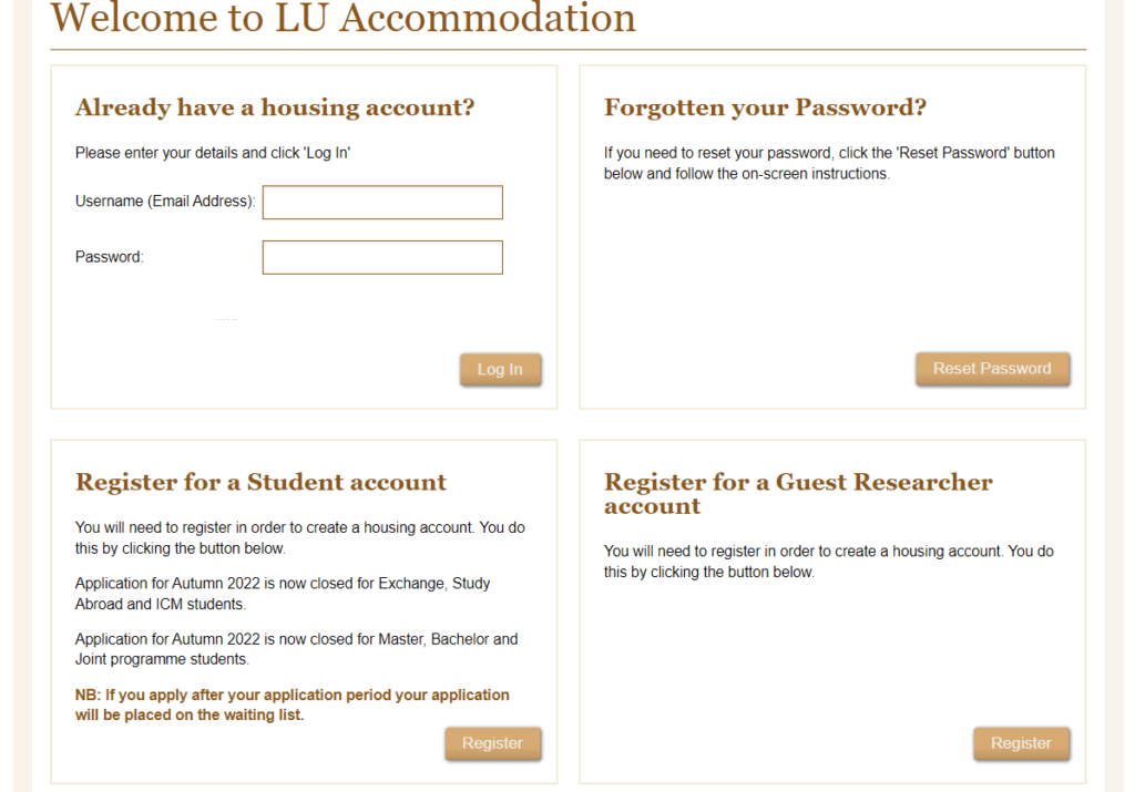 隆德大學 LU Accommodation 宿舍系統申請步驟