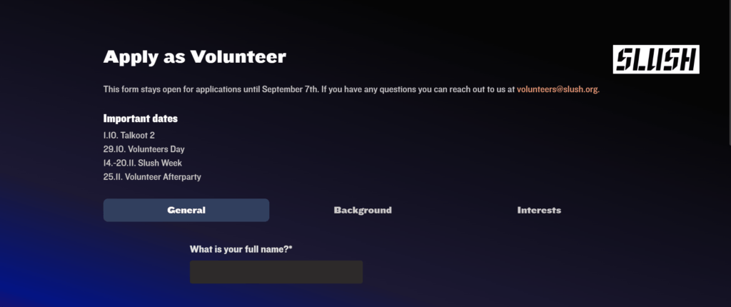 Slush 報名填寫基本資料