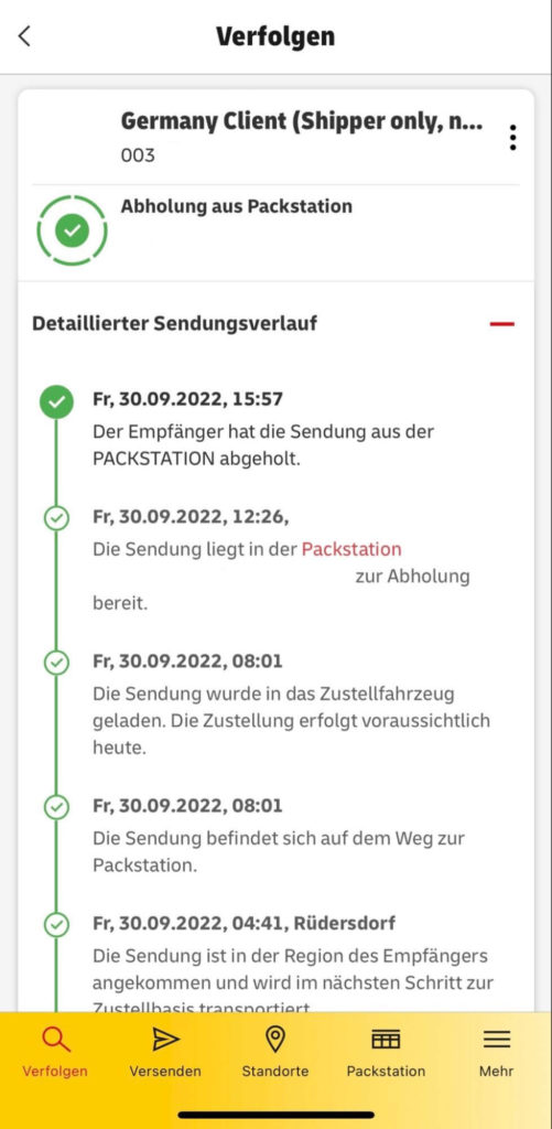透過 Post & DHL App 非常詳細地知道自己的貨物目前位置、運輸狀態，當抵達 Paketshop 或是 Packstation 時也會第一時間通知