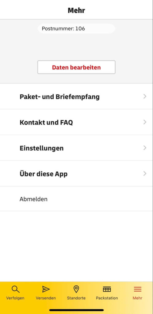 進入 App 將自己收到的 Postnummer 登入於「 Mehr 」區塊