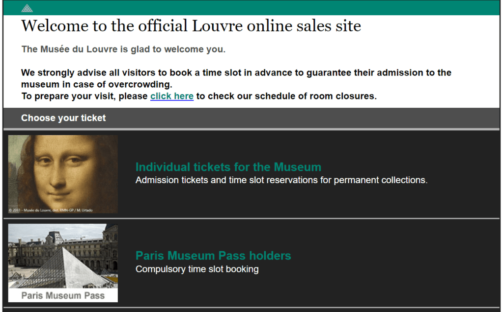 進入下個頁面，點選 Individual tickets for Museum。若為 Paris Museum Pass 持有者，請選擇 Paris Museum Pass holders