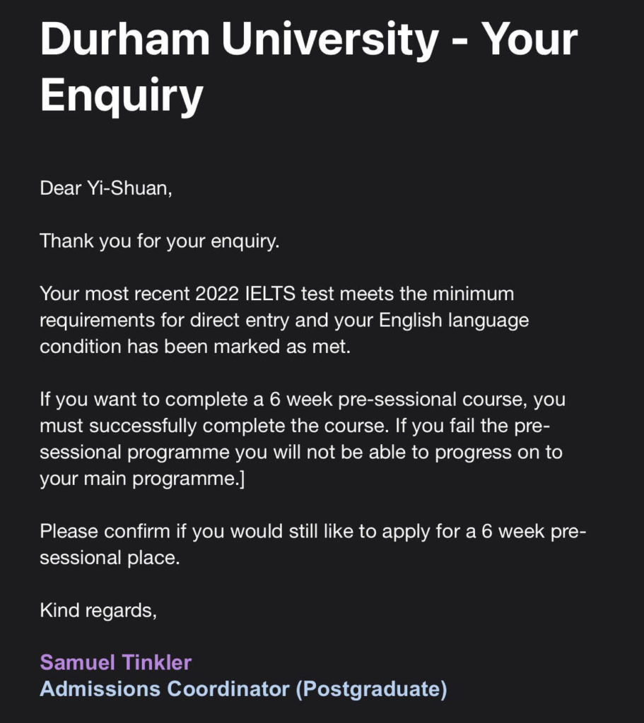 Durham University Pre-Sessional 申請方式