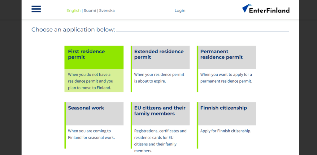 芬蘭居留證 申請-所有資料都準備好之後就可以到 芬蘭移民局線上申請網站 (https://enterfinland.fi) 完成相關資料填寫