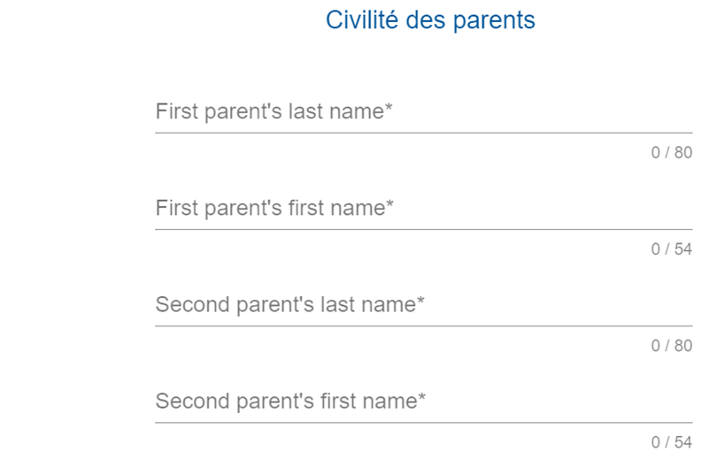 父母的姓名請完全按照翻譯過的「出生證明」填寫