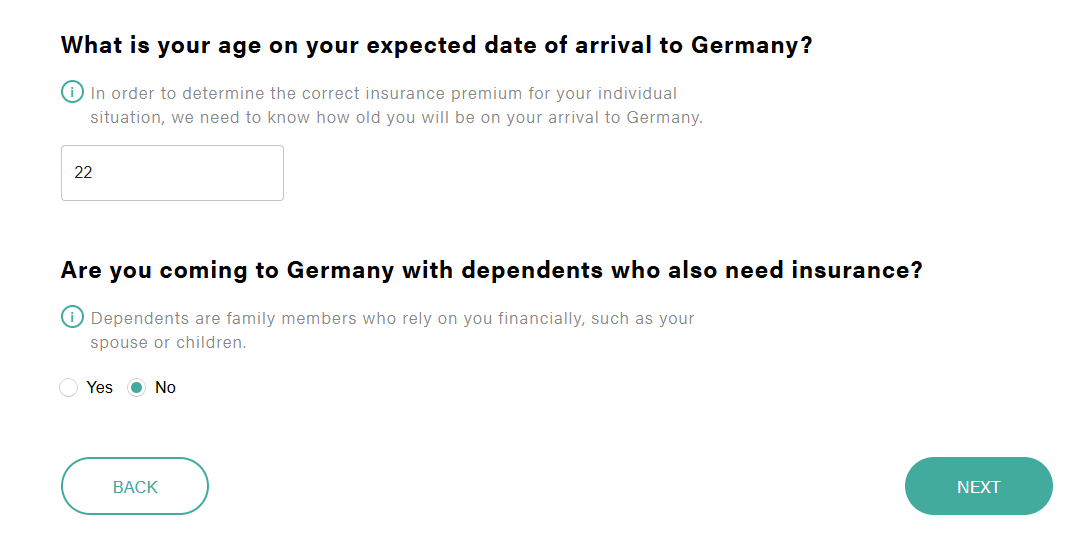 確認抵達德國時的年紀 (需要檢查是否符合公保資格)、是否有家人同行需要保險 (此處指的是長住,前往旅遊的不在此列)