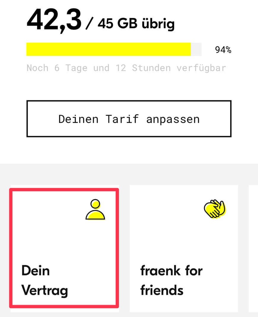打開 fraenk App → 點選「Dein Vertrag」