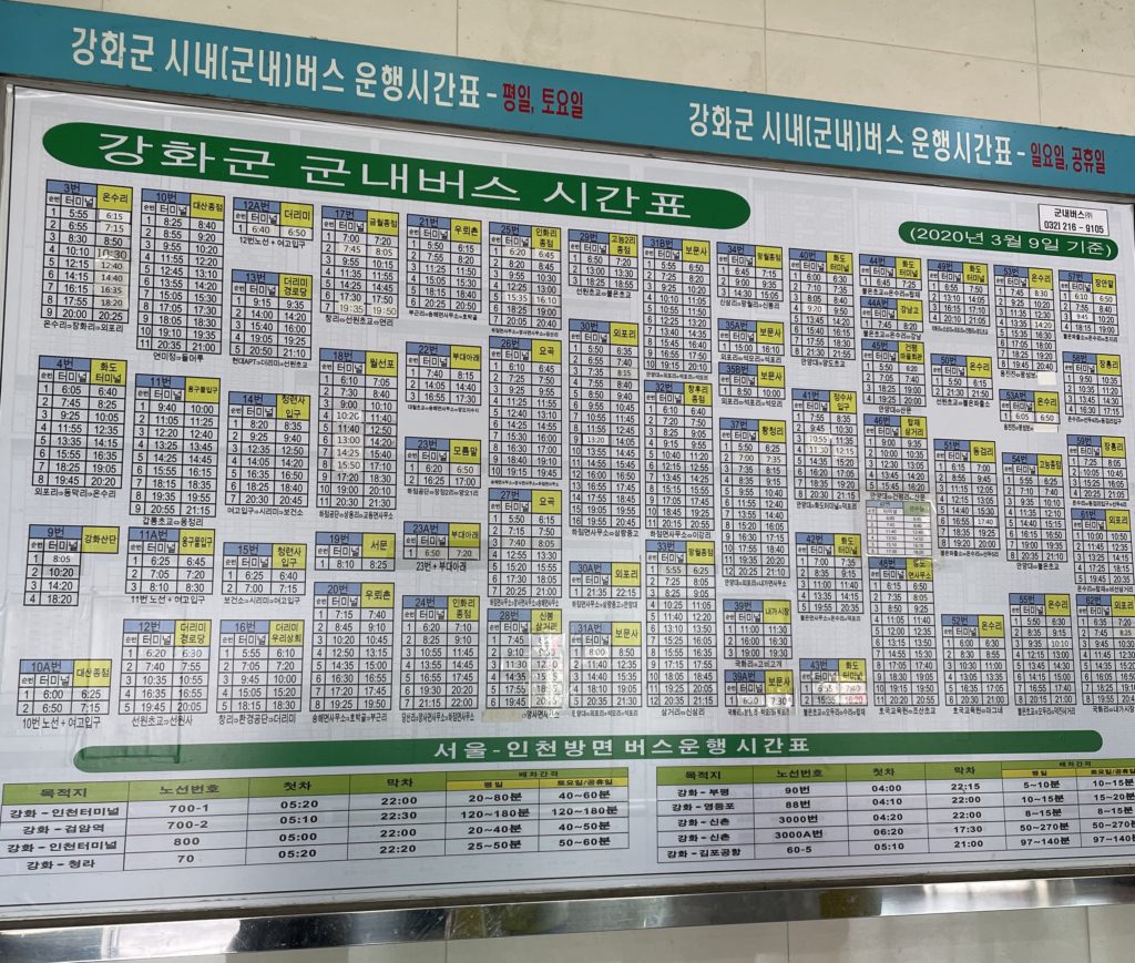 最好是拍全部或是拍特別拍已經查好的公車號碼，如果要在 Naver Map 上查詢公車路線的話記得要加 강화 這個地名，以四號公車為例要輸入 「강화4번버스」，意思是江華島四號公車