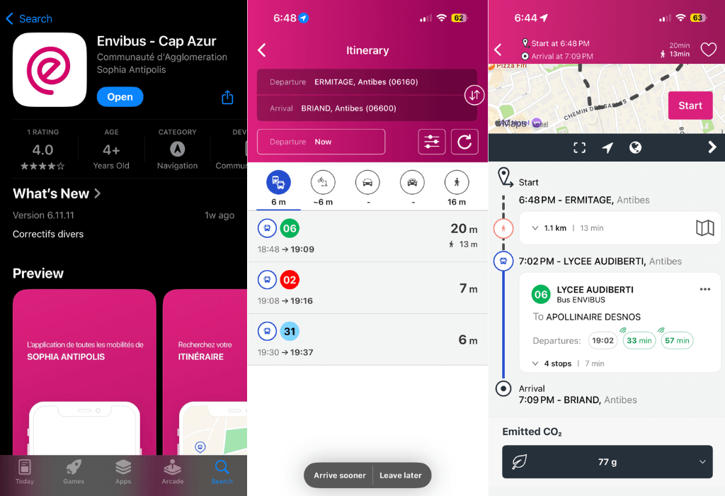 說明:若你有規劃在昂蒂布旅遊,Envibus 能夠幫忙查找公車時刻與規劃在地行程。