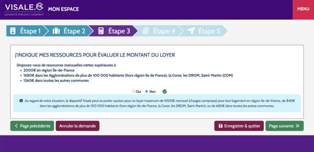 Étape 3 的這個問題填 Non 就可以了,填完按下一步